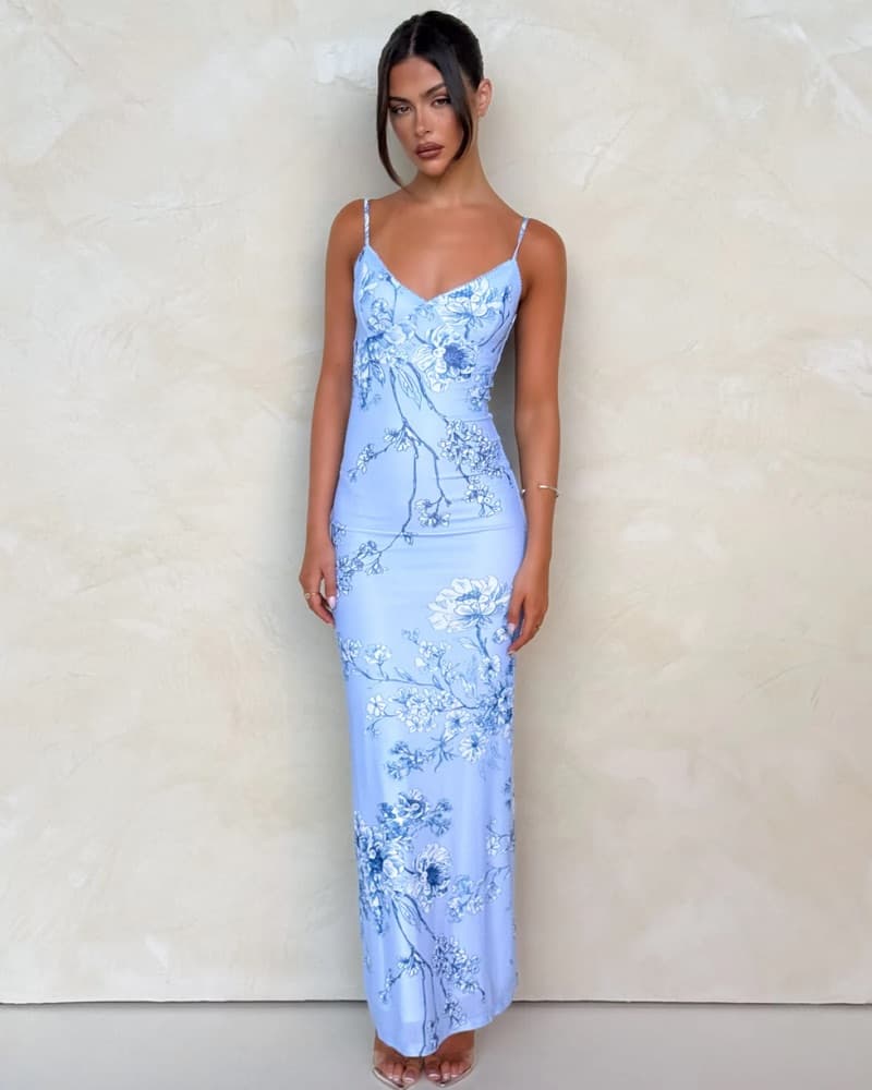 Tiger Mist Light Blue Floral Maxi Dress - Image 1