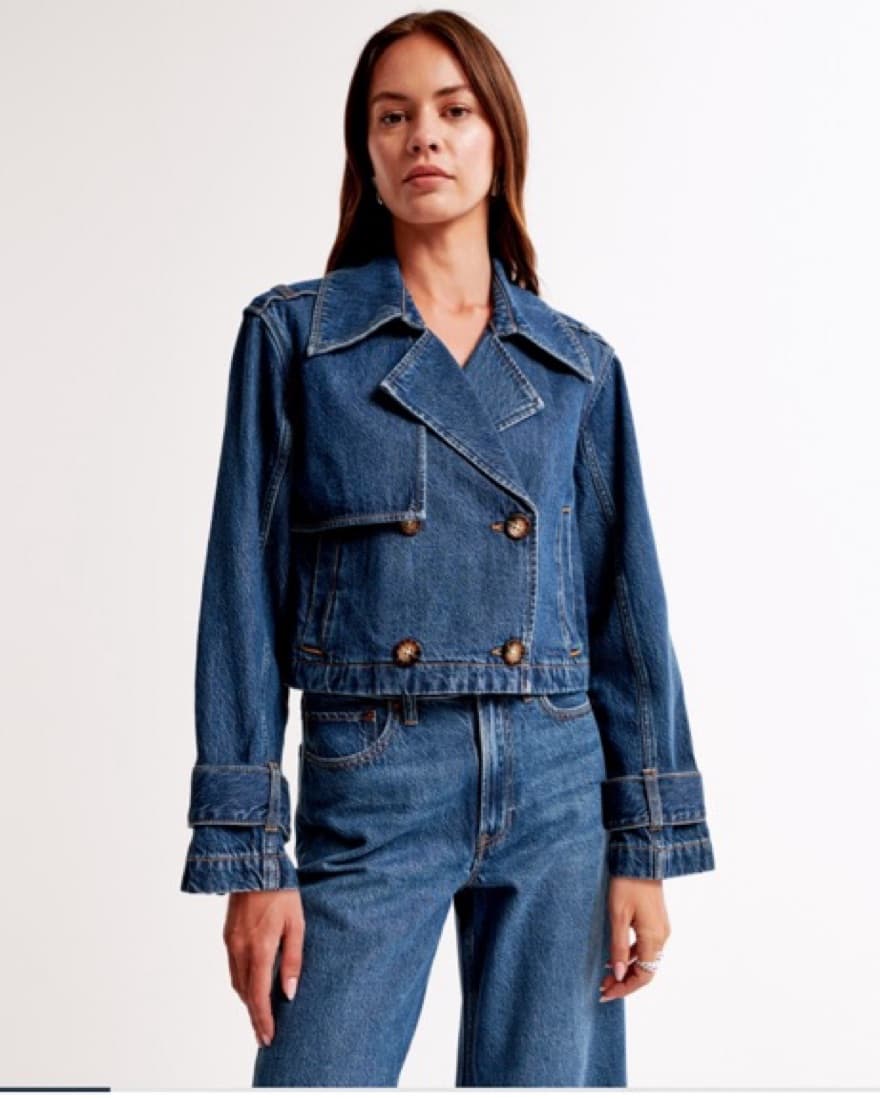 Cropped Dark Wash Denim Trench Coat - Image 1