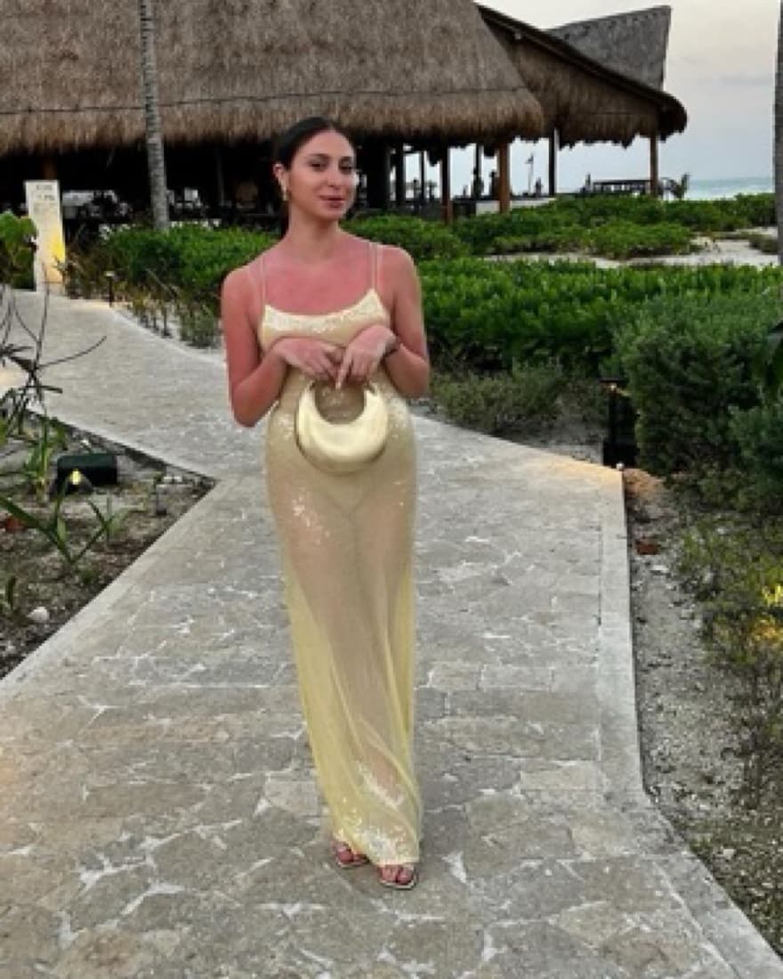 Gold Sheer Sequin Maxi Dress - Image 3