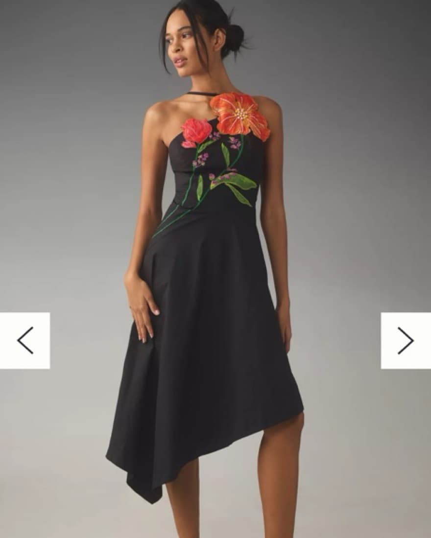 Black flowery Asymetrical Dress - Image 1