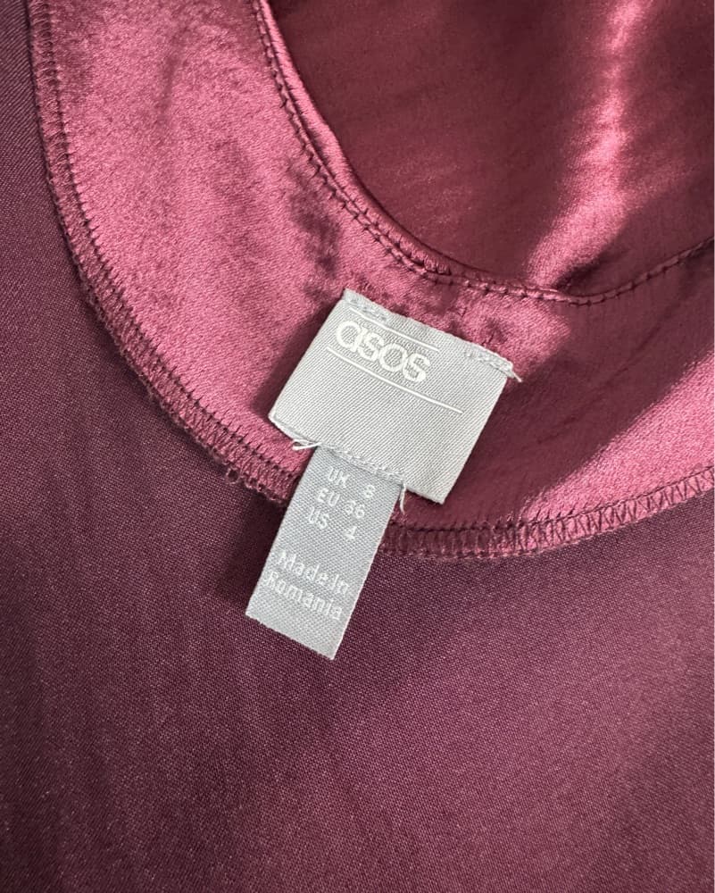 Asos Satin slip Dress Wine Red Cowl Neck - Image 3