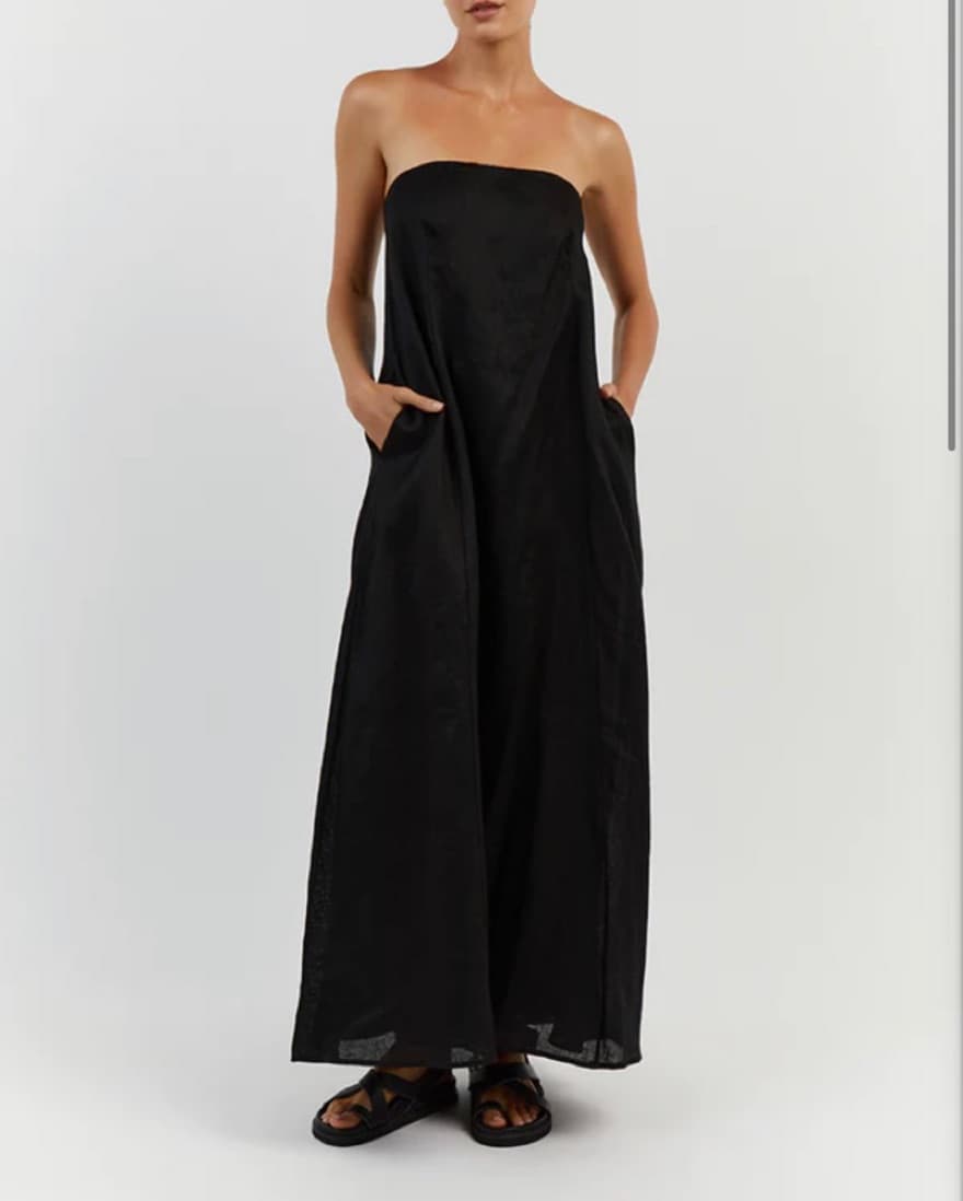 Dissh KARNEY BLACK LINEN STRAPLESS DRES - Image 2