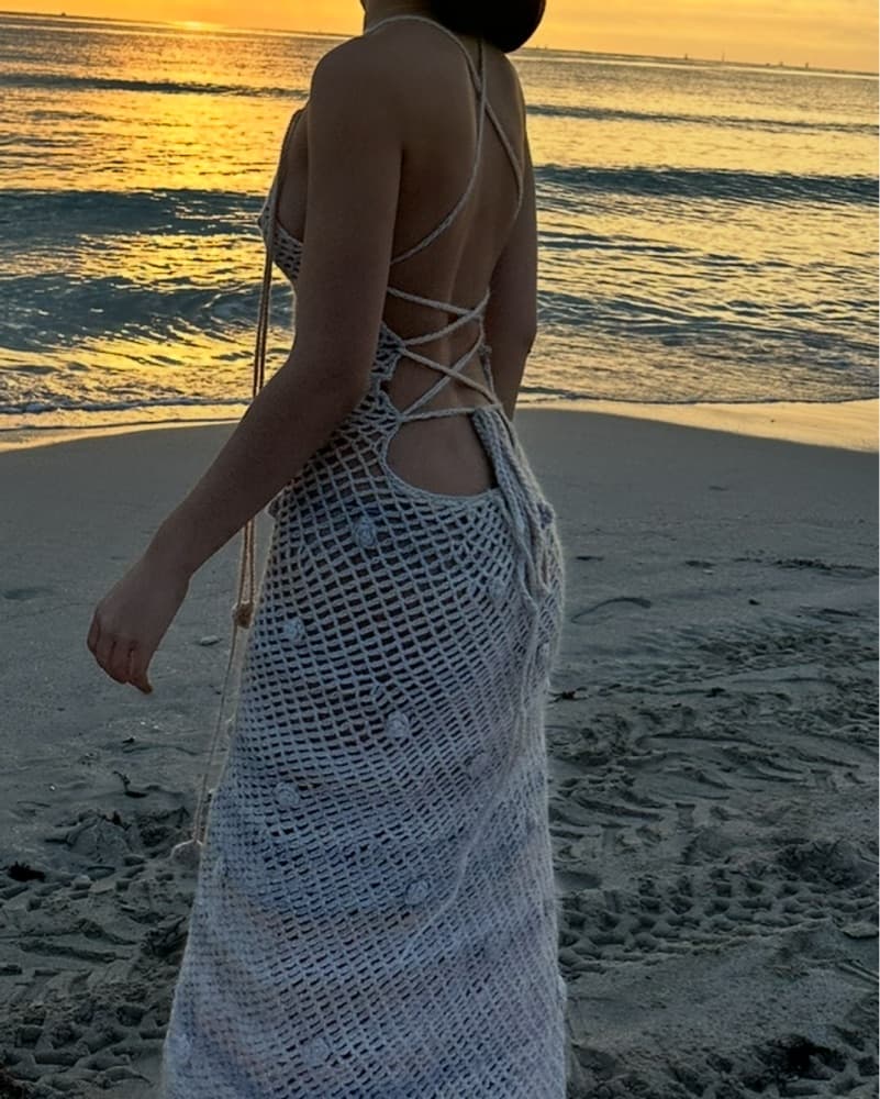 Crochet Maxi Dress - Ivory/white - Image 2