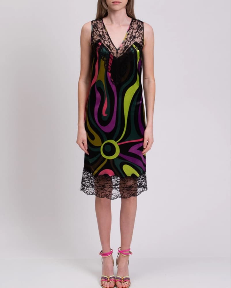 Pucci Marmo Lace Trim Slip Dress – Multi - Image 1