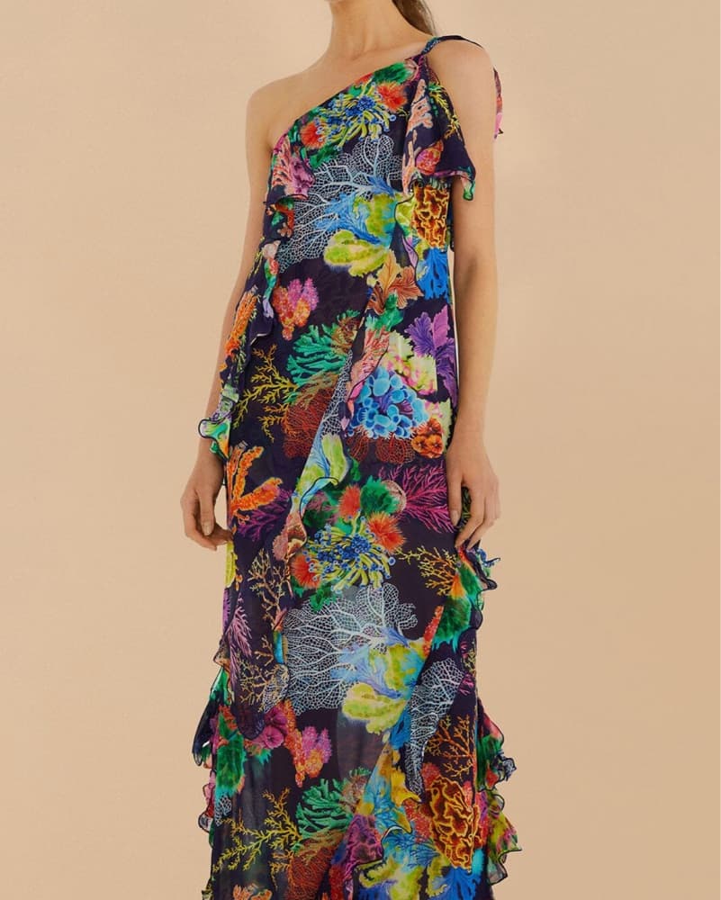 Farm Rio Coral Garden One-Shoulder Dress - Image 2