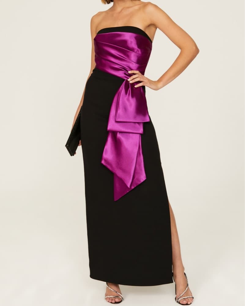 Shoshana Elegant Satin Gown with Bow - Image 1