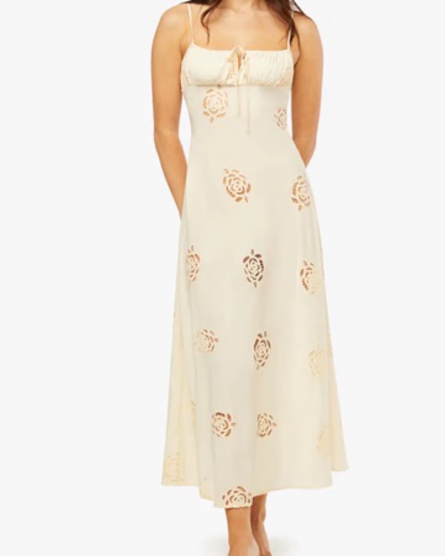Rosette Eyelet Midi Dress Antique White - Image 3