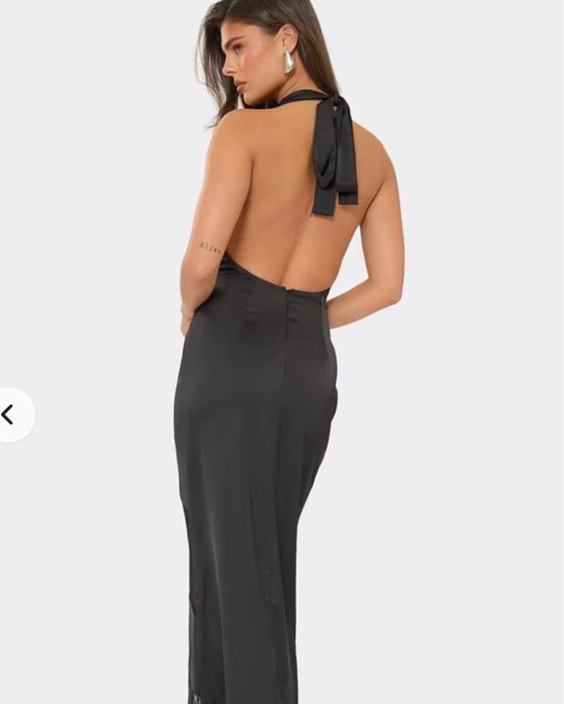 Black Silk And Lace Halter Maxi Dress - Image 4