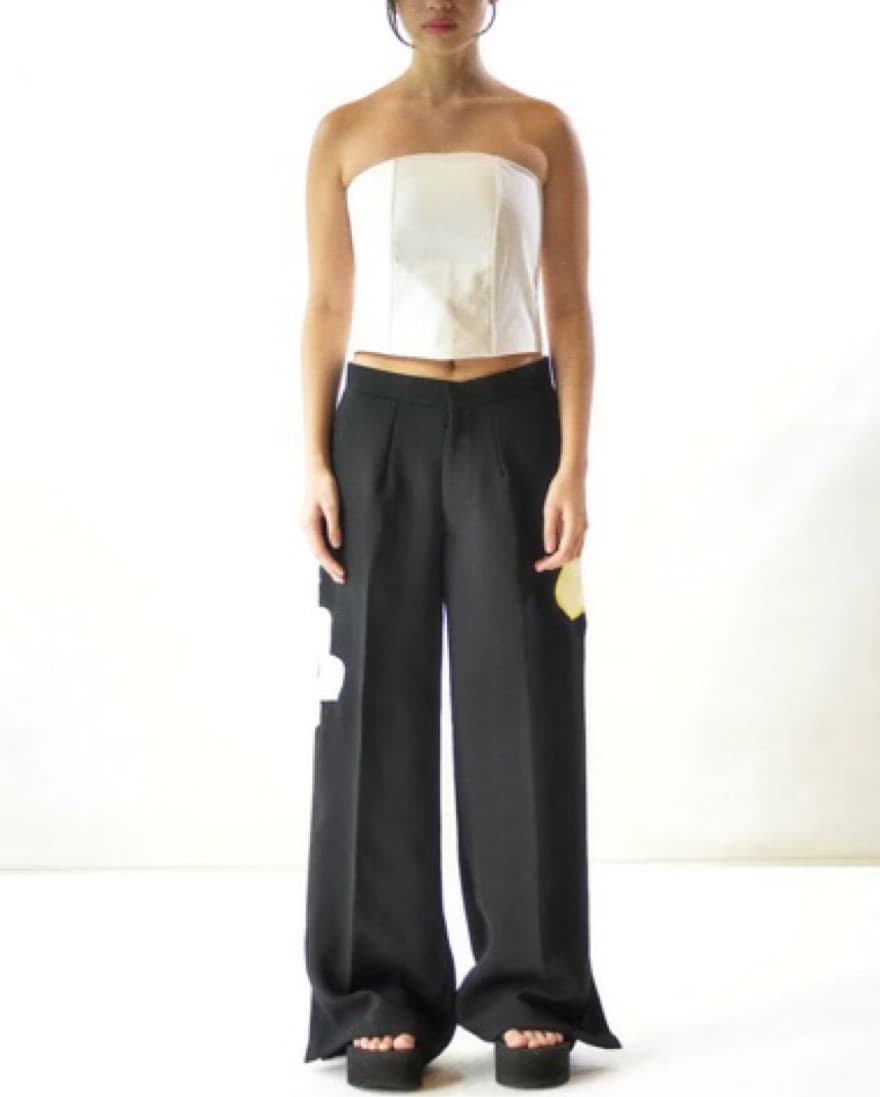 Black Trousers with Flower Deatils - Image 2