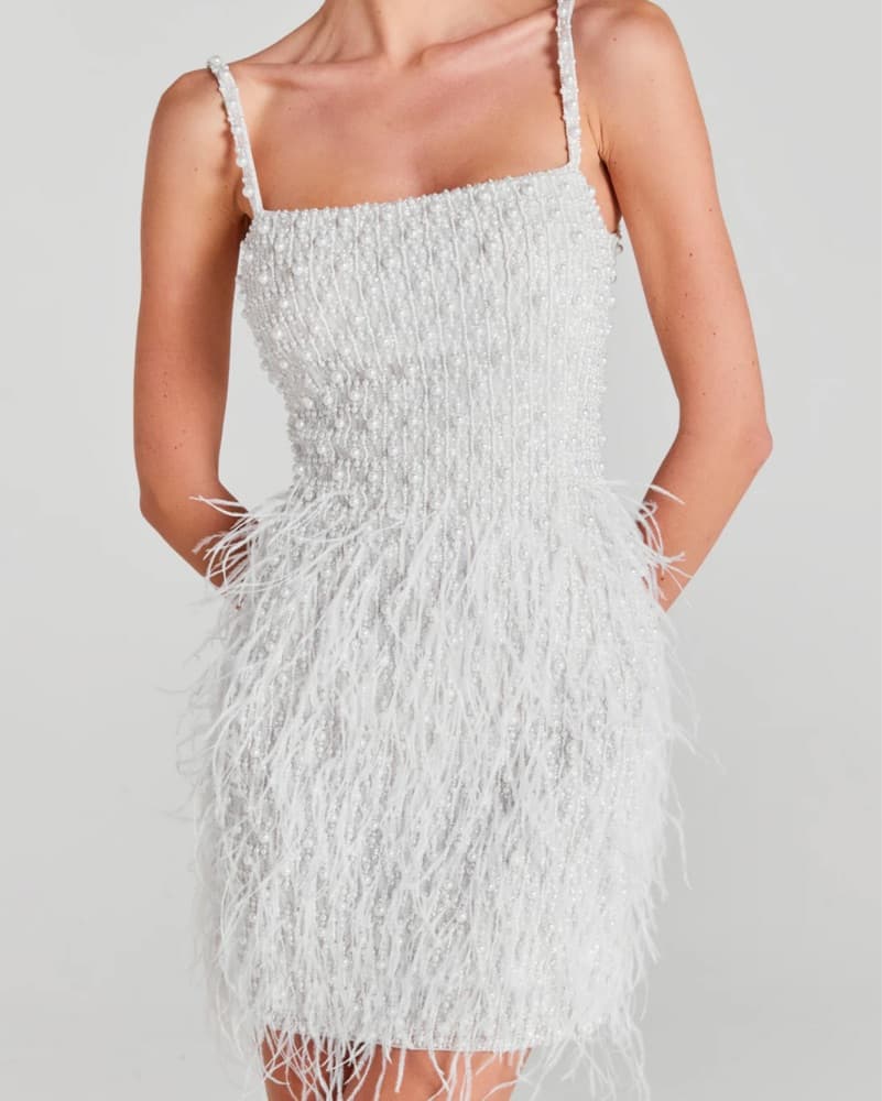 Nadine Merabi White Beaded Feather Dress - Image 6