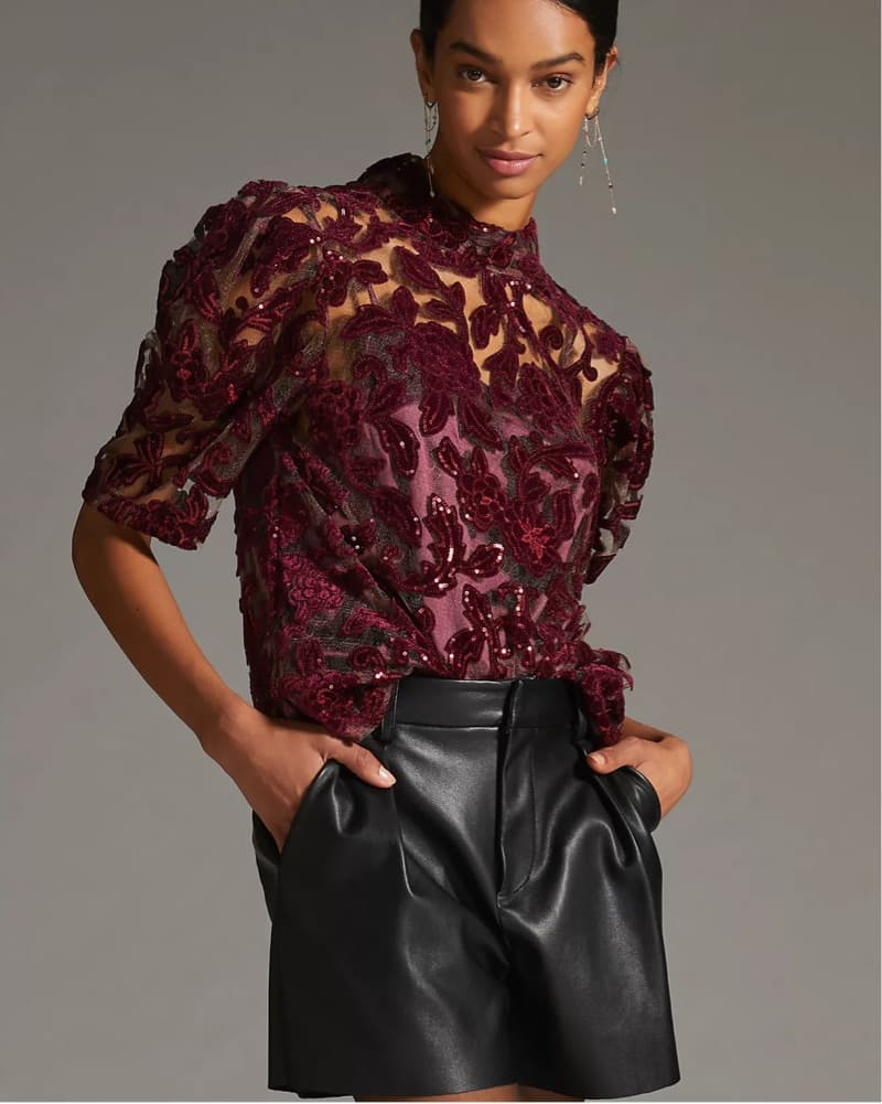 By Anthropologie Velvet Cutwork Blouse a - Image 1