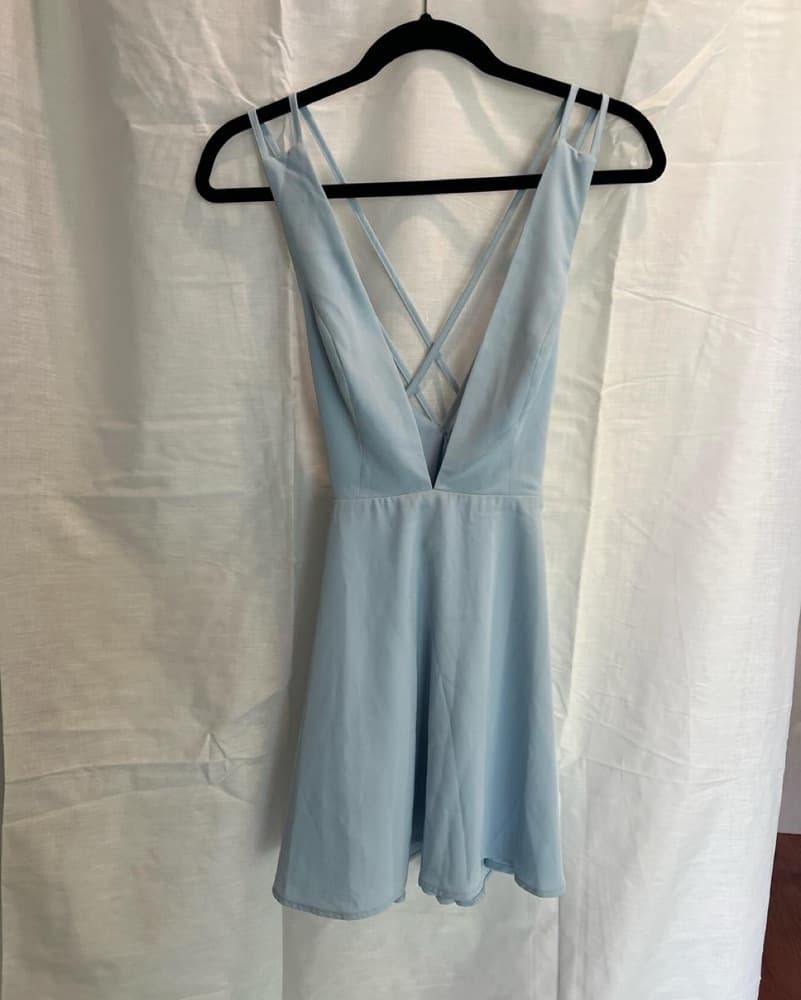 Elegant Sky Blue Mini Dress - Image 3
