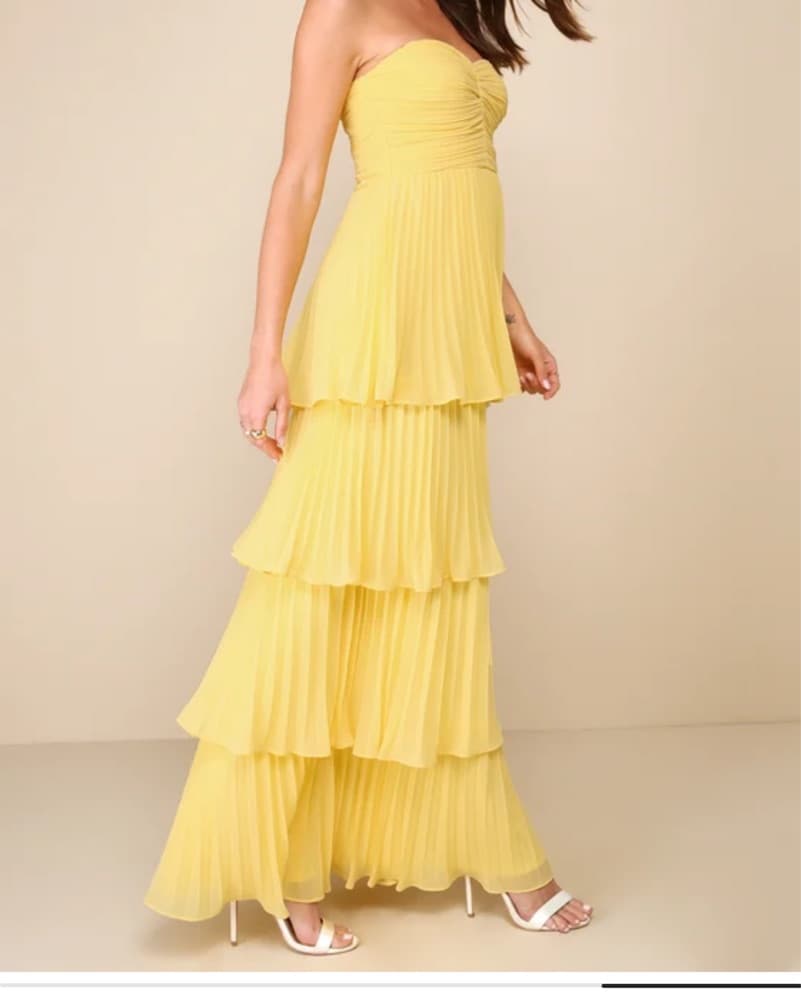 Yellow Strapless Tiered Maxi dress - Image 4