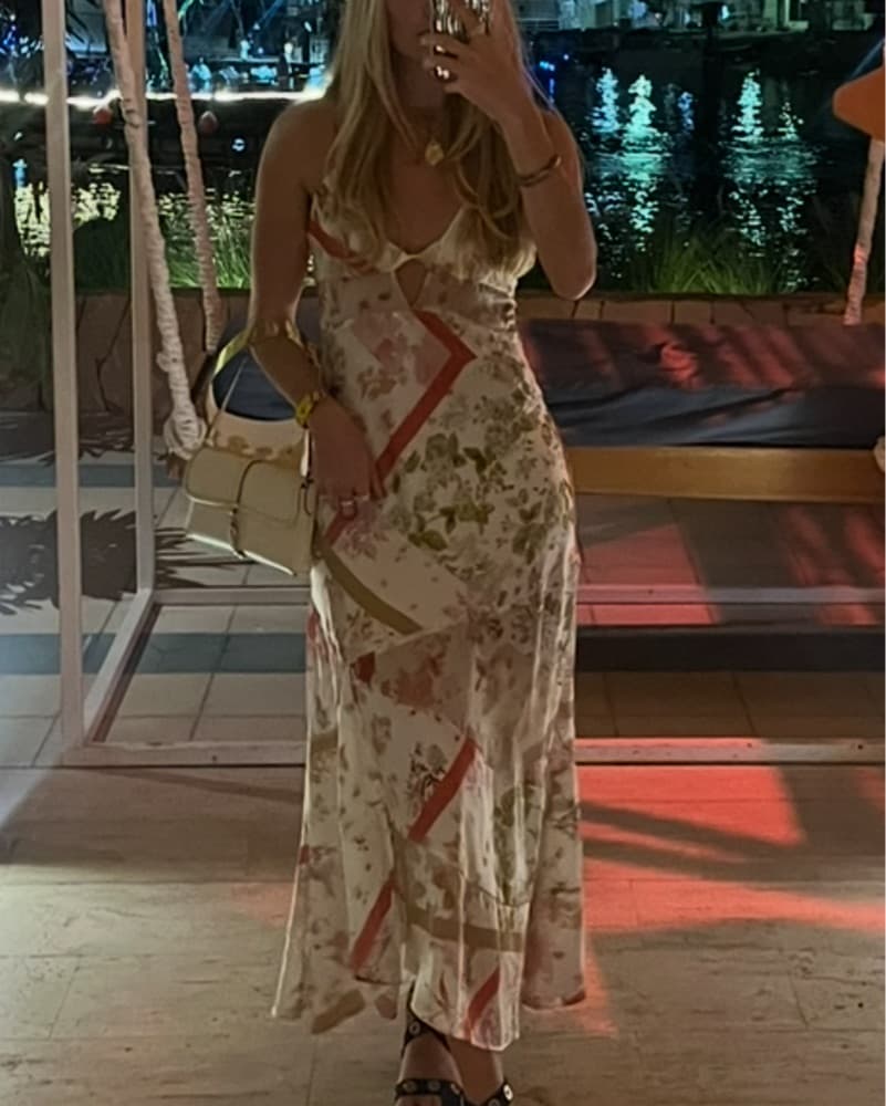 Abstract Floral Silk Maxi Summer Dress - Image 1