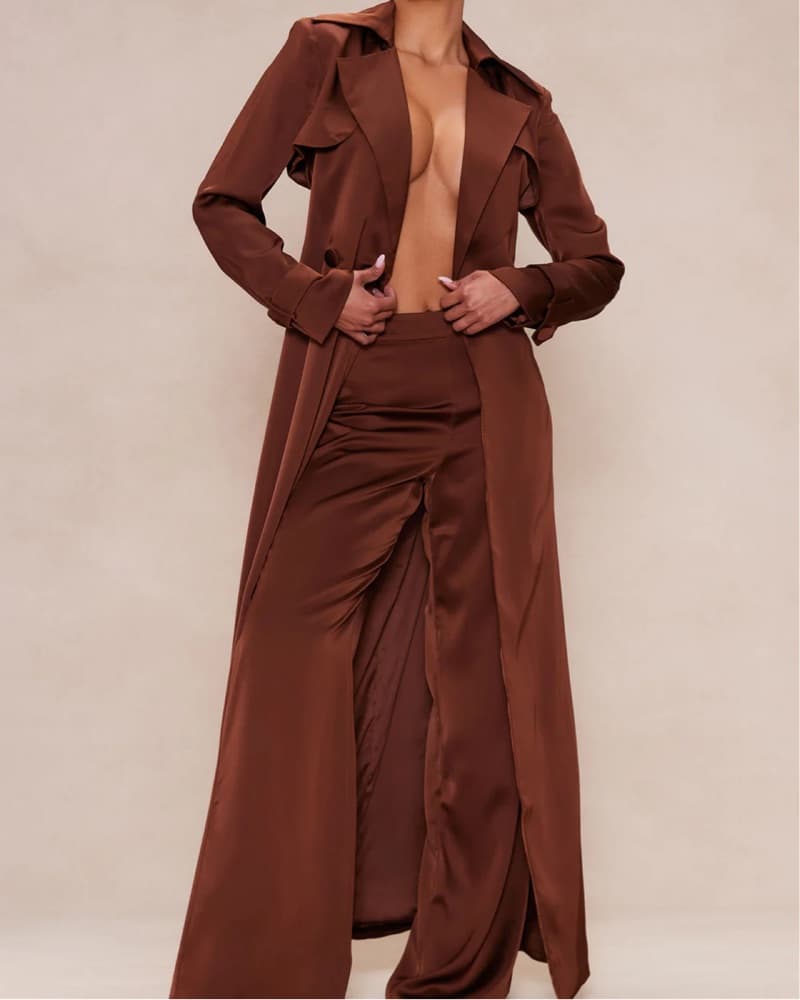 Luxurious Satin Trench Coat Pant set - Image 2