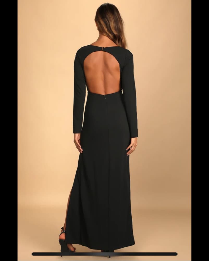 Long Sleeve Backless Black Tie Dress - Image 3