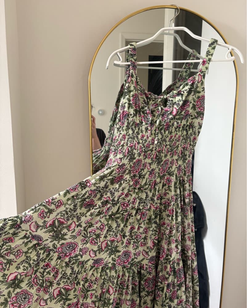 Floral Ruched Bodice Cotton Midi Dress - Image 4
