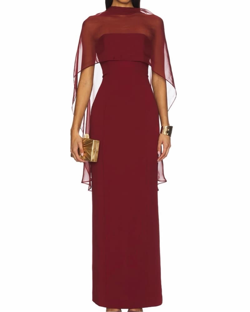 Stone Cold Fox Cape Gown in Wine Red - Image 2