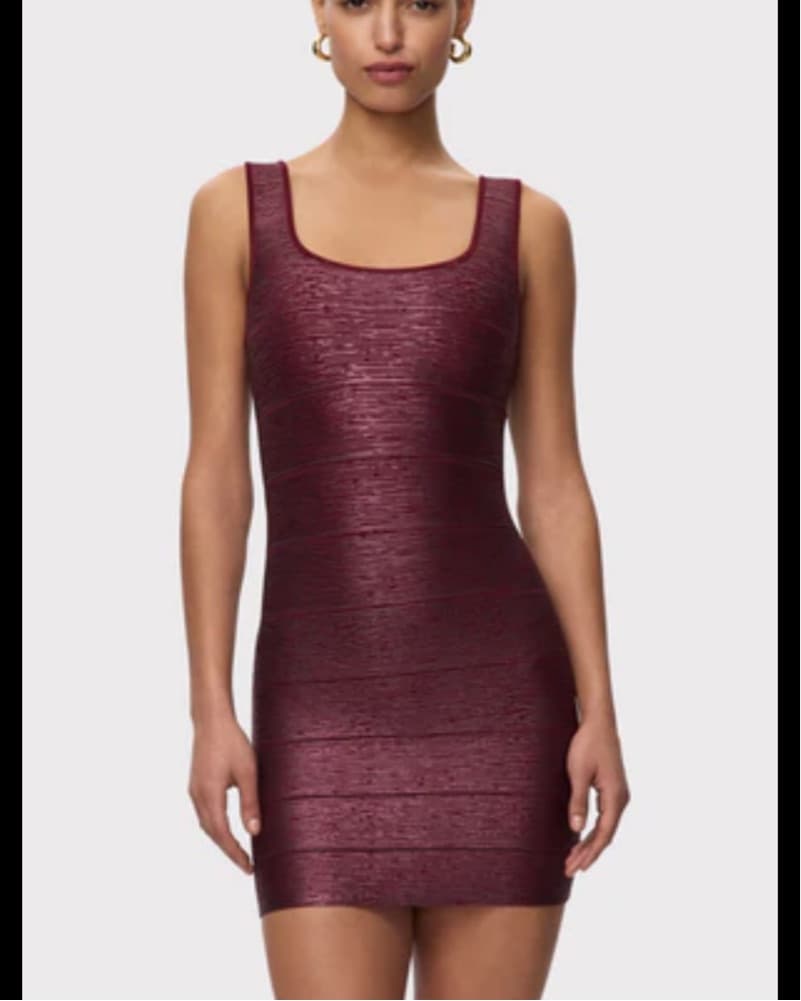 Sleek Burgundy Bandage Dress - Image 1