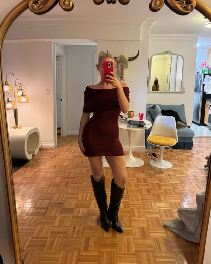 Revolve Hours Knit Burgandy Dress - Image 4
