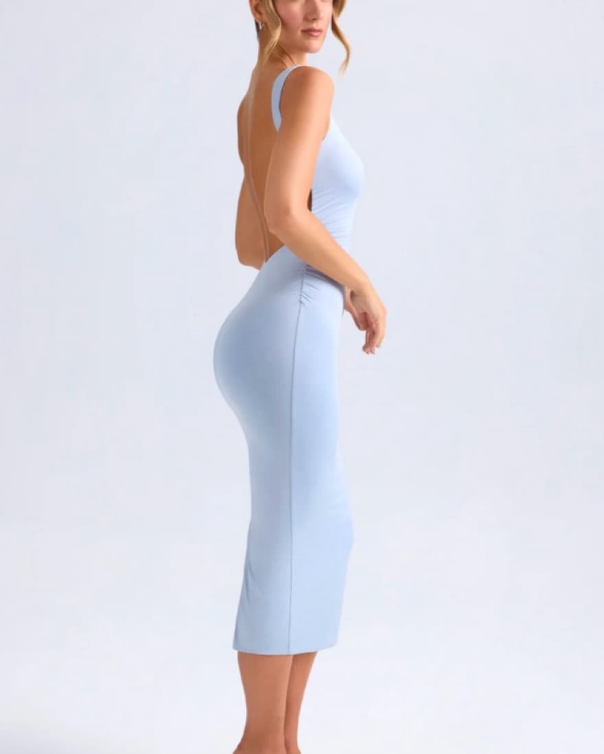 Grainne Open Back Light Blue Midi Dress - Image 2