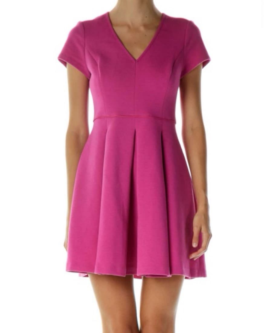 Pink V-Neck Pleated Dress - Image 1