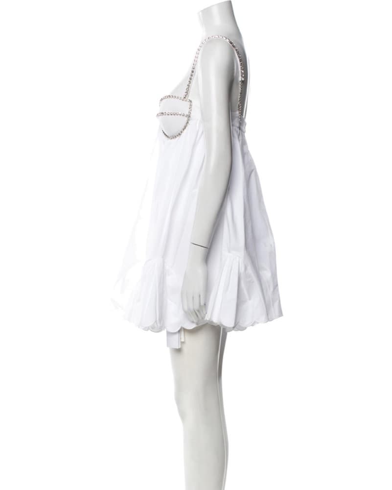 Rhinestone-Embellished White Mini Dress - Image 2