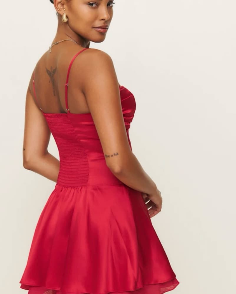 Radiant Red Satin Mini Dress - Image 2