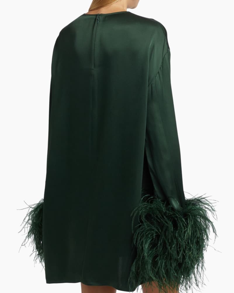 Feather Trimmed Satin Shift Mini Dress - Image 4