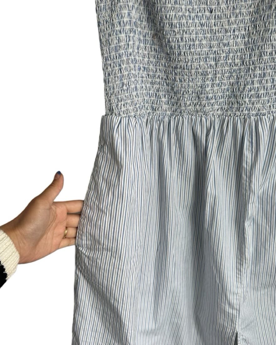 White Smocked Cotton Midi Dress - Image 2