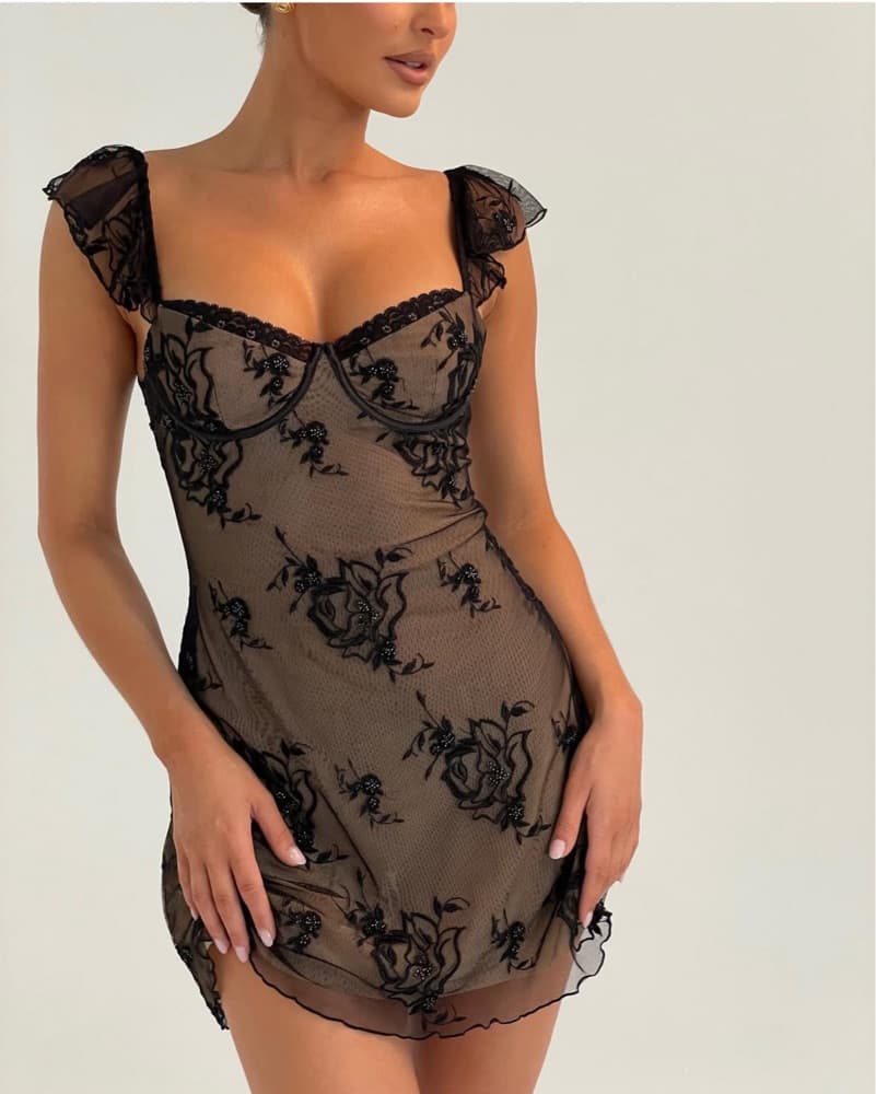 MESHKI - VERONA MINI BLACK LACE DRESS - Image 4