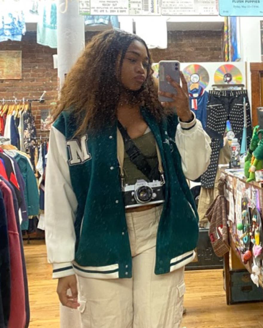 Green and White Lettermans Jacket  - Image 4