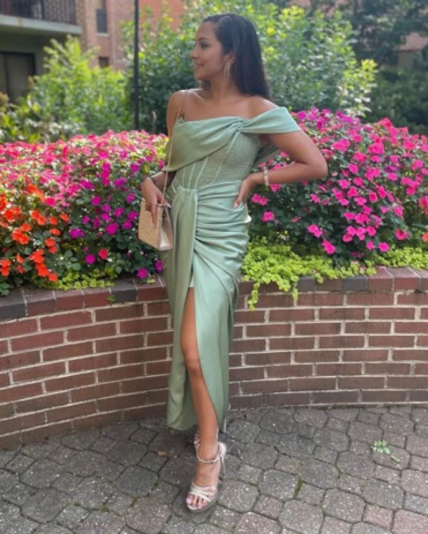Off Shoulder Crystal Corset Satin Gown - Image 6