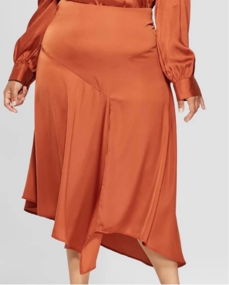 Rust Asymmetrical Satin Skirt - Image 1
