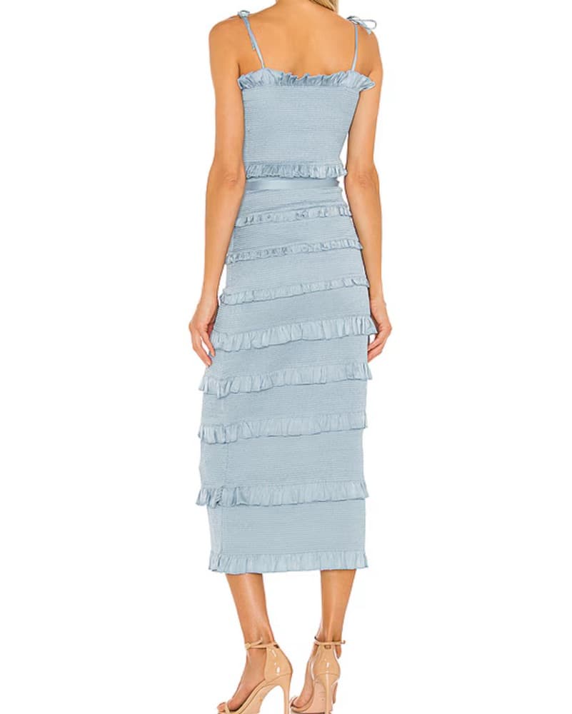 Lily Midi Dress In White And Blue - Image 3