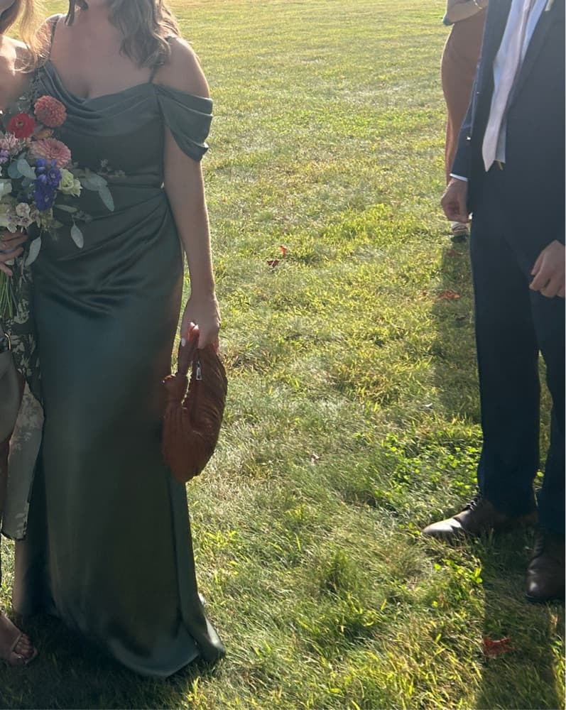 Brushed Olive Long Silk Dress - Image 1