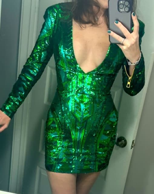 Balmain X h&m Green Sequin Mini Dresss - Image 3