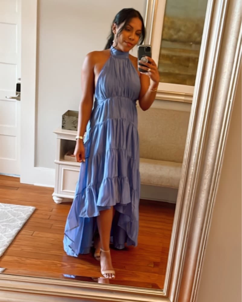 ASOS Blue halter tiered voile maxi dress - Image 5