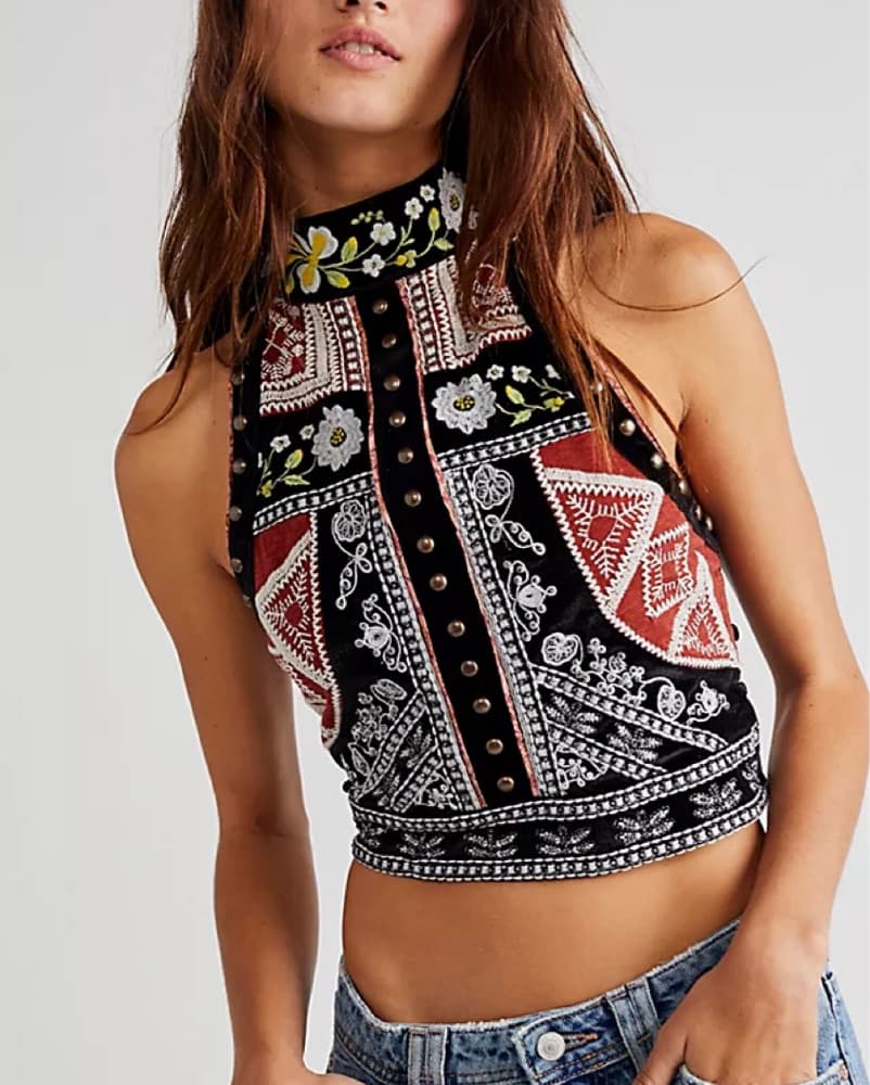Free People Patterned Velvet Halter Top - Image 1
