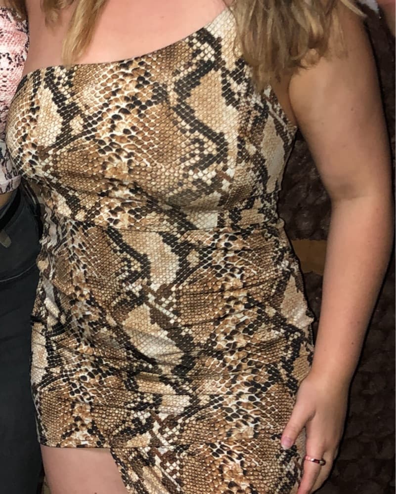 One Shoulder Snake Skin Body Con Dress - Image 1