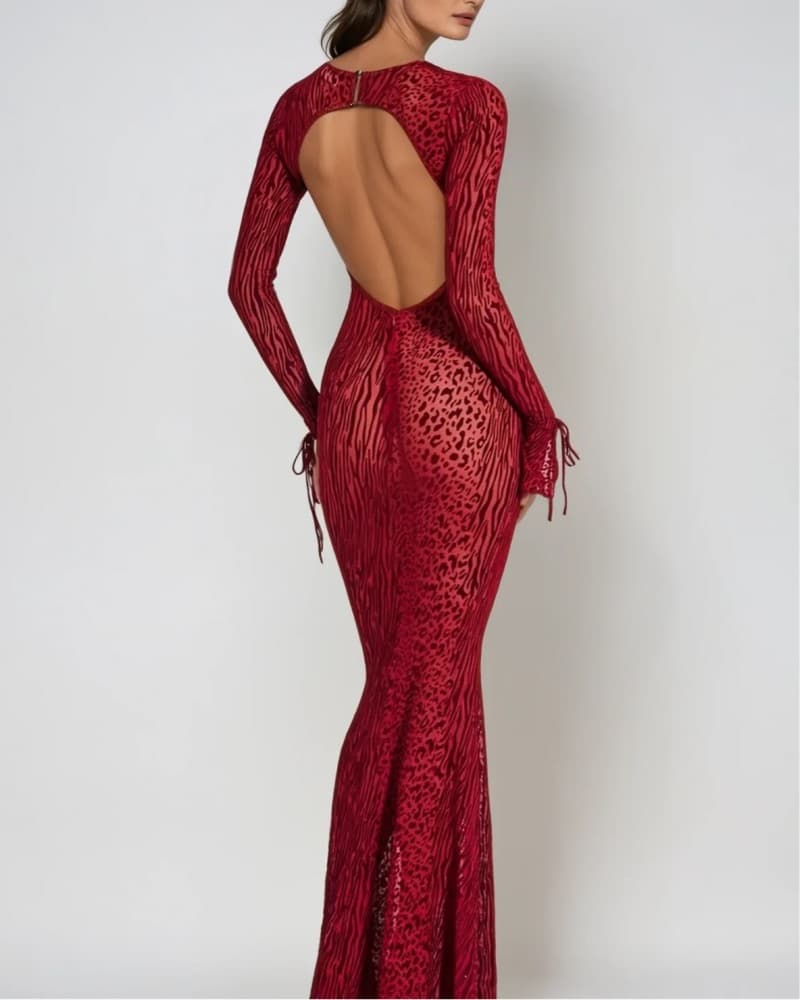 Red Leopard Print Maxi Dress - Image 3