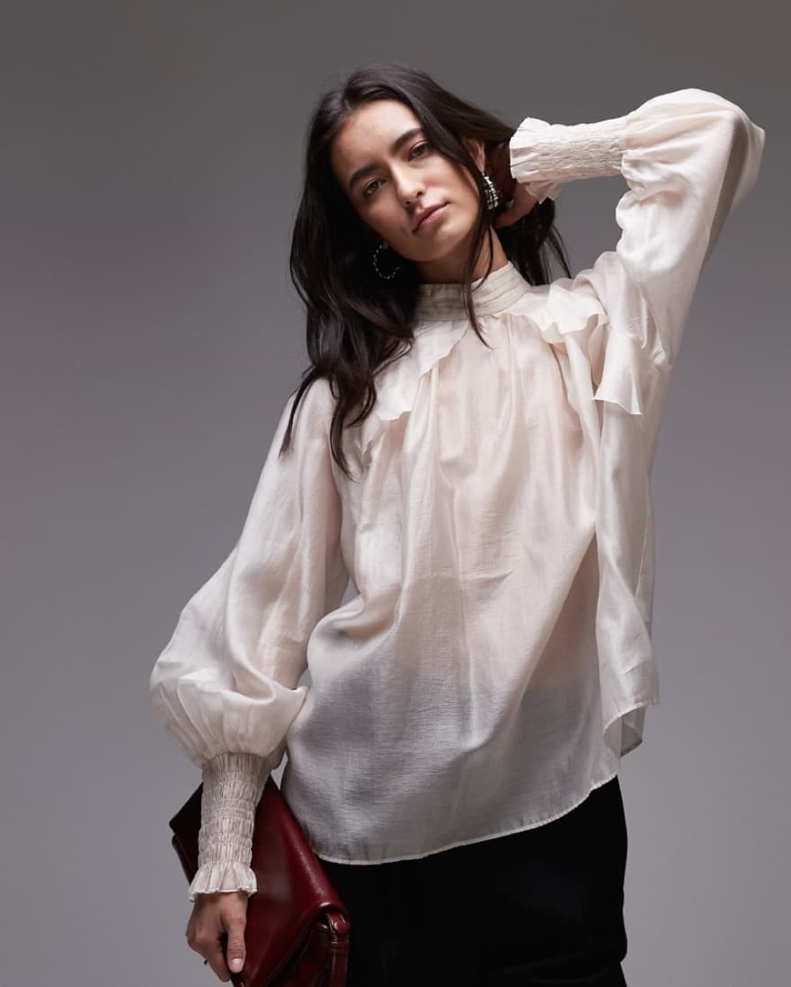 Sheer White Ruffled Blouse - - Image 1