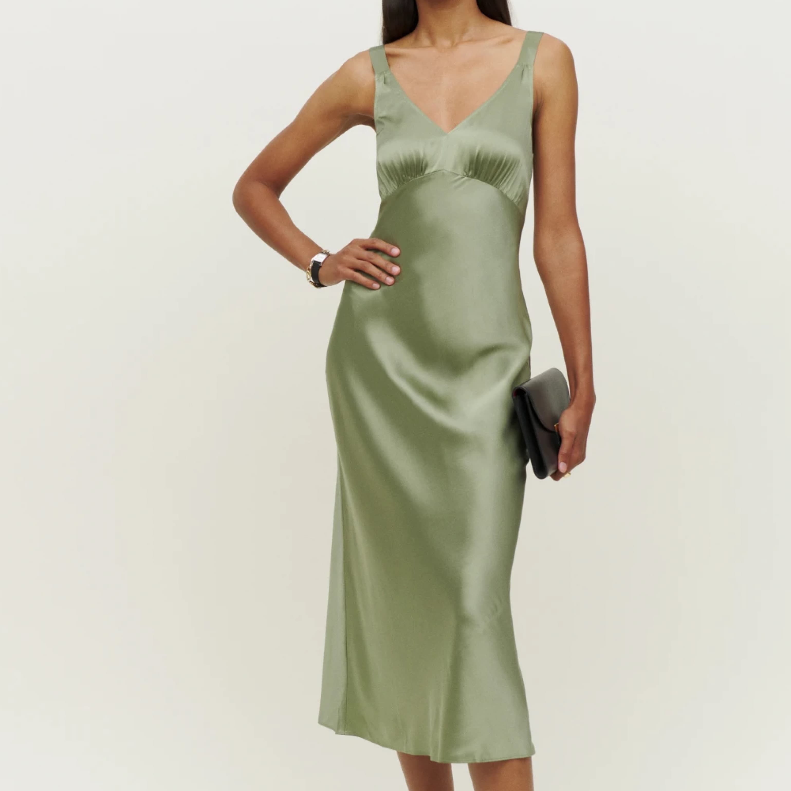 Reformation Green Silk Midi Dress - Image 1
