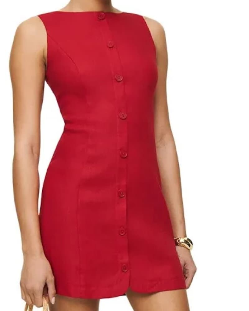 Reformation Red Linen Zarae Dress  - Image 1