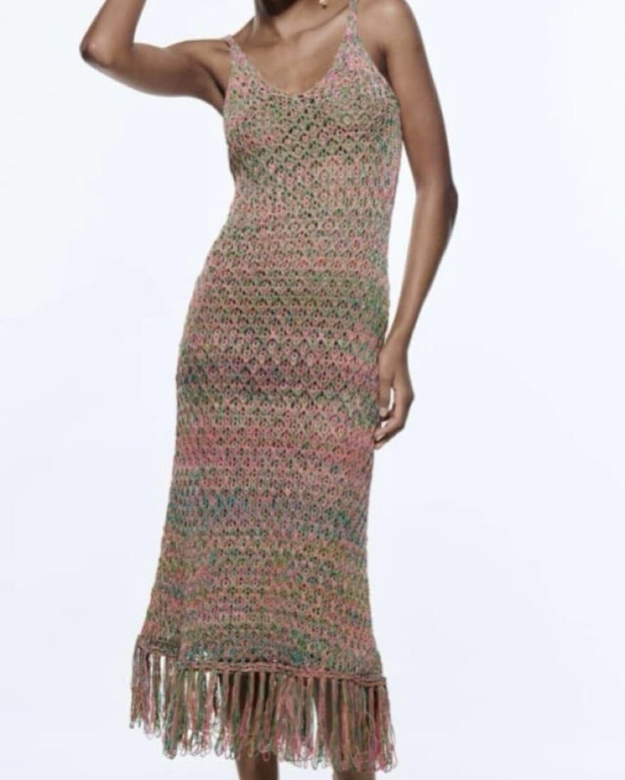 Zara Knit Fringe Multicolor Dress - Image 1