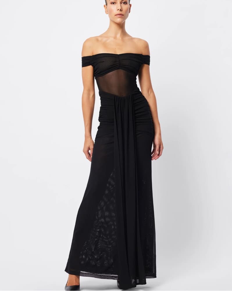 Off The Shoulder Black Maxi Dress - Image 1