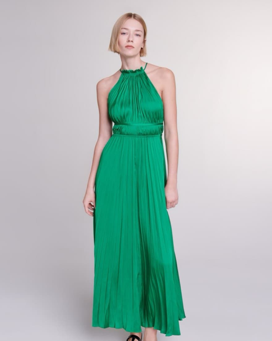 Maje Pleated Satin Maxi Dress - Image 1