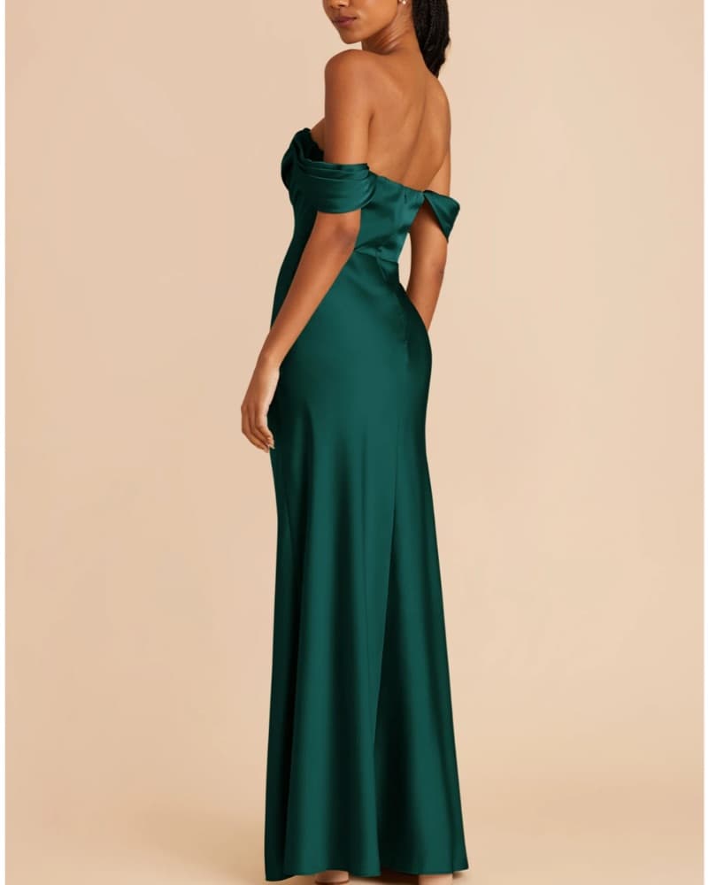 Mia Dress, Matte Emerald Satin Gown - Image 5