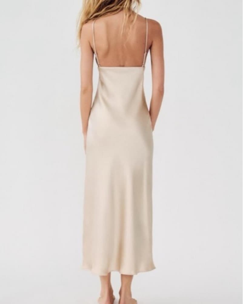 Champagne Satin Midi Dress - Image 3