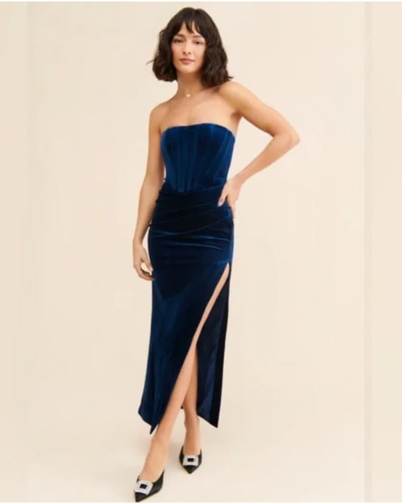 BARDOT Everlasting Velour Gown Blue - Image 1